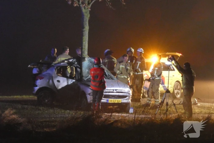 Auto crasht tegen boom