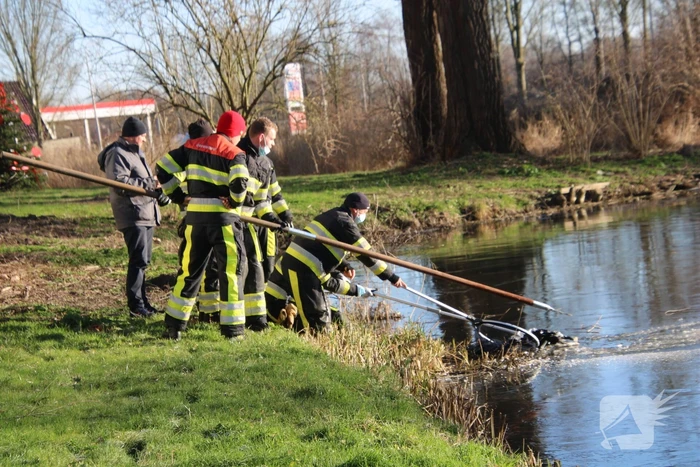 Brandweermannen halen overleden kat uit het water
