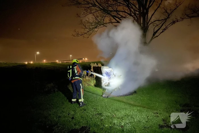 Winkelwagen met rommel in brand gevlogen