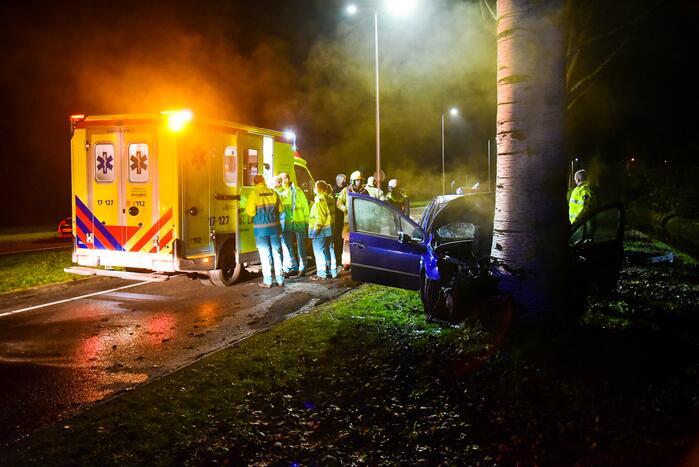 Bestuurder botst met auto frontaal op boom
