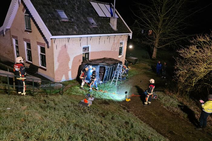 Bestuurder van dijk afgereden en tegen huis geknald