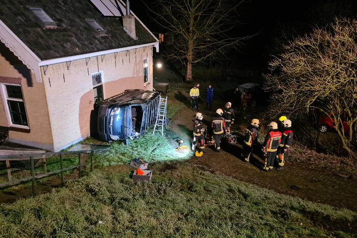 Bestuurder van dijk afgereden en tegen huis geknald