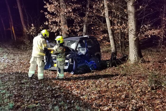 Auto tegen boom geëindigd