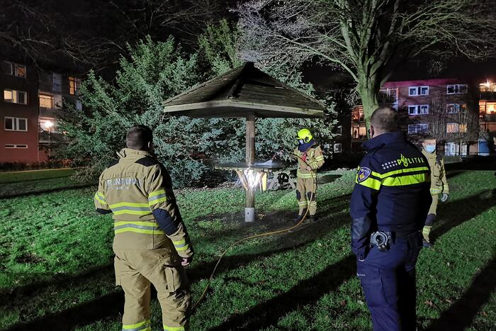 Houten tafel in brand