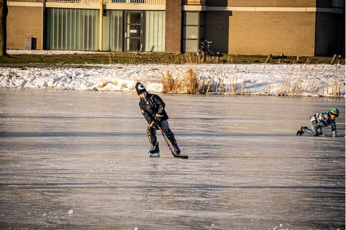 Drukte op het Burgemeester Reinaldapark door natuurijs