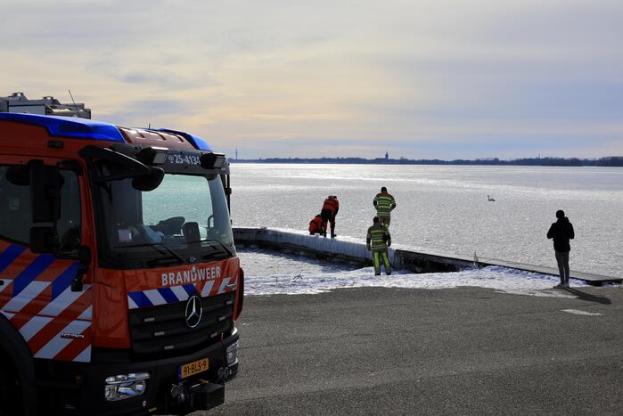 Twee vastzittende zwanen met drone bevrijdt