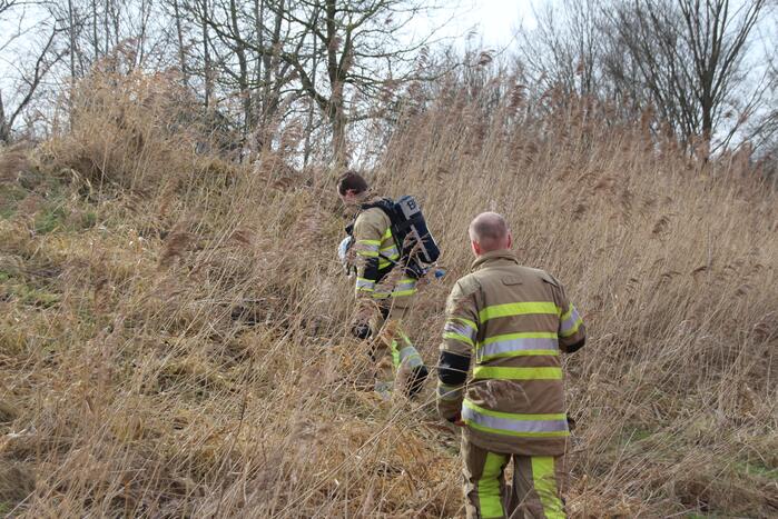 Brandweer blust kleine brand in bosschage