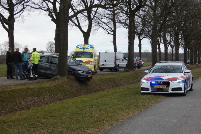 Auto tegen boom na uitwijkmanoeuvre
