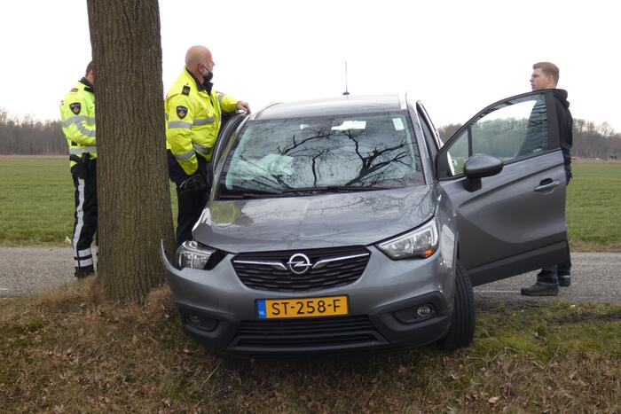 Auto tegen boom na uitwijkmanoeuvre