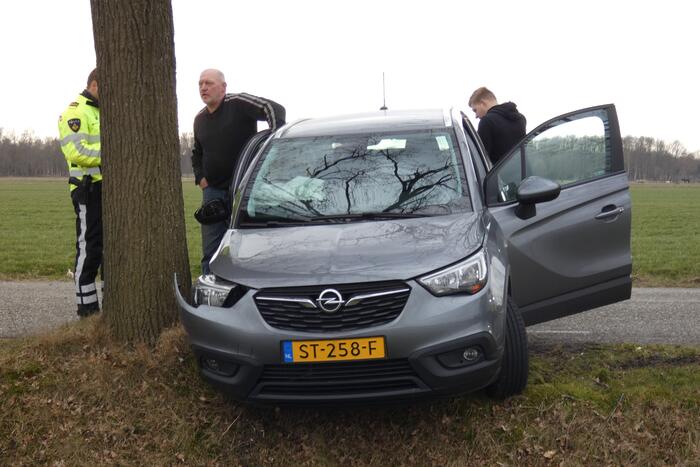 Auto tegen boom na uitwijkmanoeuvre