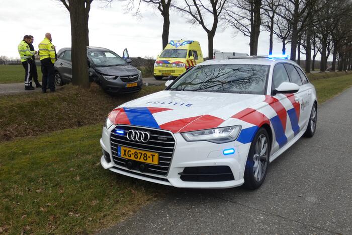 Auto tegen boom na uitwijkmanoeuvre