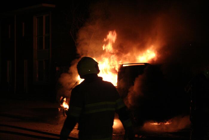 Geparkeerde bestelbus volledig in brand