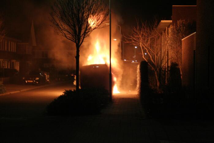 Geparkeerde bestelbus volledig in brand