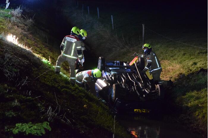 Inzittenden van auto vluchten nadat auto in sloot belandt