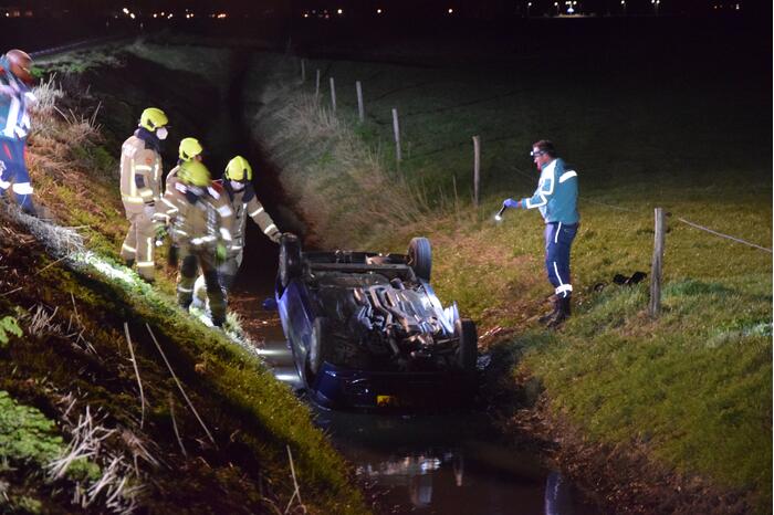 Inzittenden van auto vluchten nadat auto in sloot belandt
