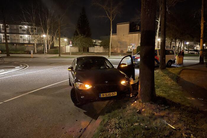 Auto vliegt uit de bocht en knalt tegen boom