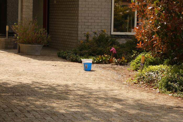 Bewoners blussen coniferenbrand met emmers en tuinslang