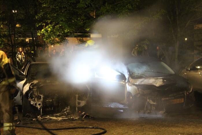 Tweetal auto's verwoest door brand
