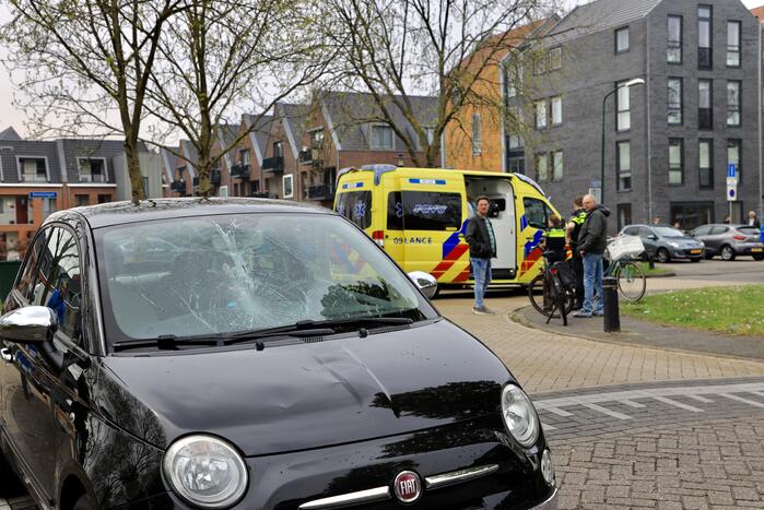 Fietsster geschept door auto