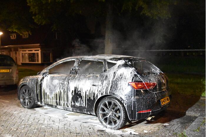 Geparkeerde auto volledig uitgebrand