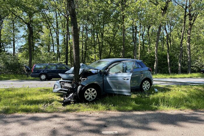 Personenauto belandt op boom
