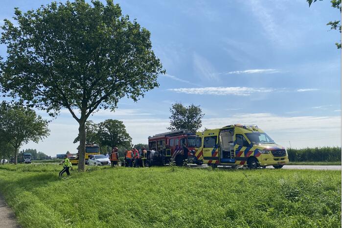 Auto raakt van de weg en botst frontaal op boom