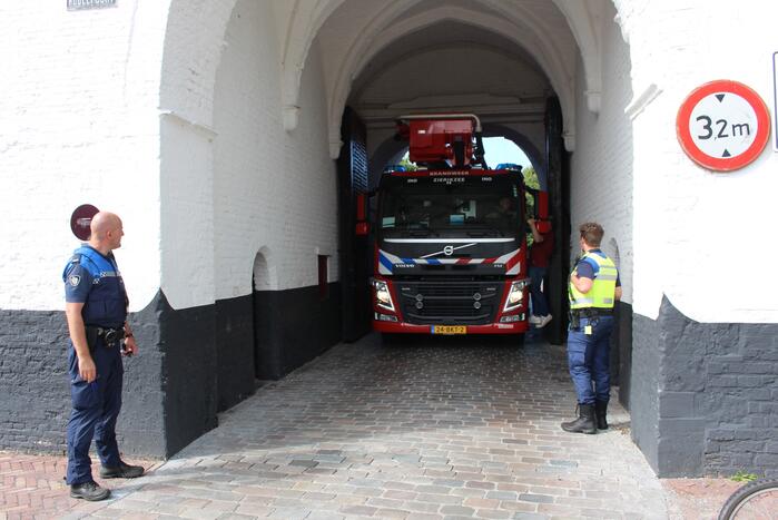 Duif vast achter net in Nobelpoort