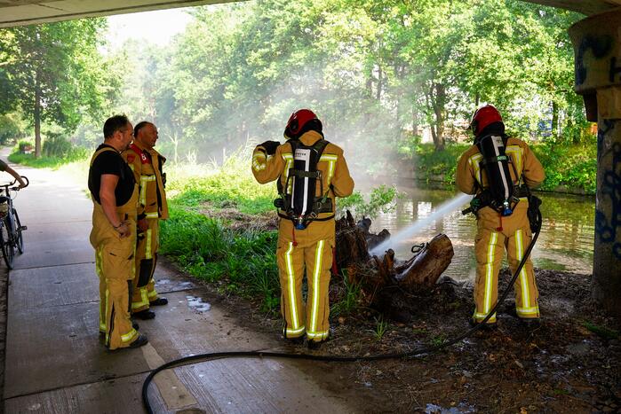 Rommel onder brug in brand gevlogen