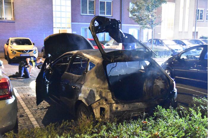 Geparkeerd staande auto verwoest door brand