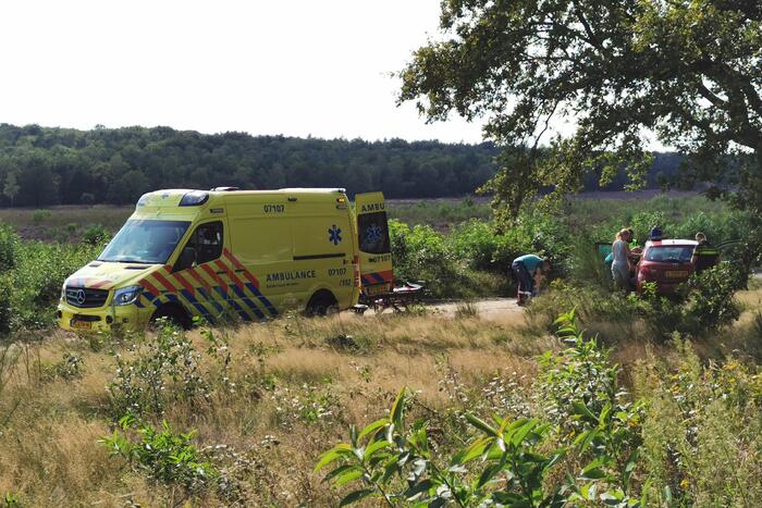 Automobilist raakt van de weg belandt in heidegebied