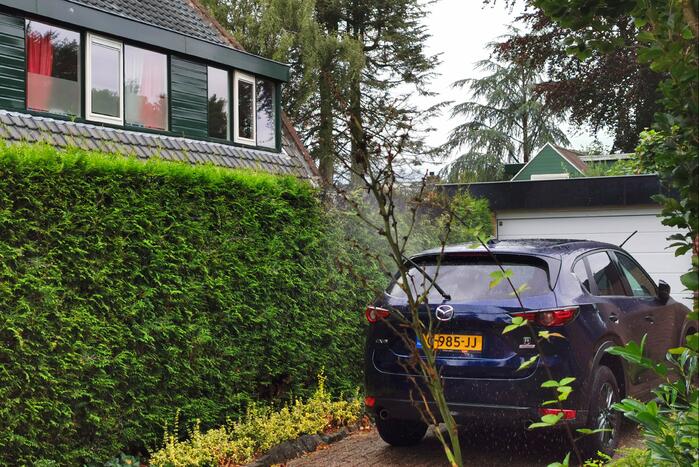 Wegbranden onkruid zorgt voor brand in coniferenhaag