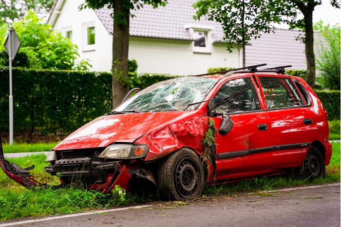 Auto slaat meerdere keren over de kop door loslopende hond
