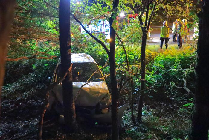 Bestuurster verliest macht over het stuur en komt tot stilstand in struiken