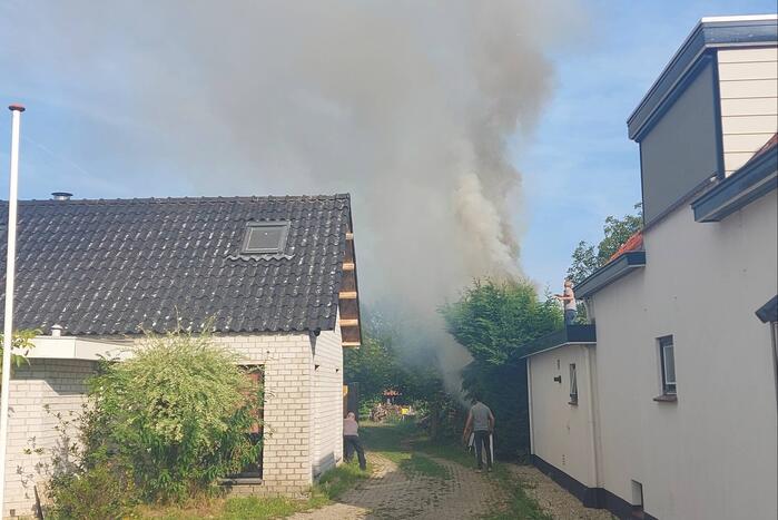 Coniferenhaag vliegt in brand in achtertuin