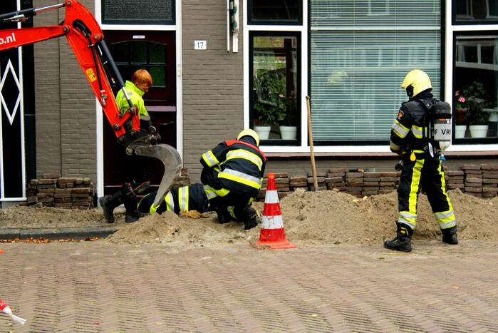 Gasleiding geraakt bij graafwerkzaamheden