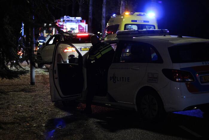 Personenauto botst tegen boom en vliegt in brand