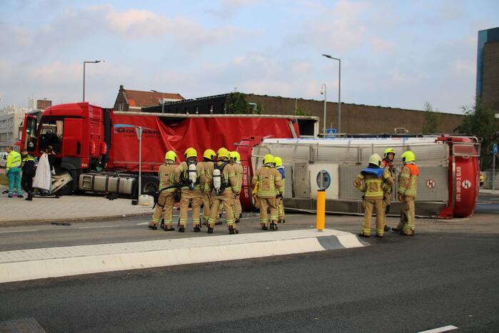Grote brandweerinzet door ongeval tussen vrachtwagen en tankwagen