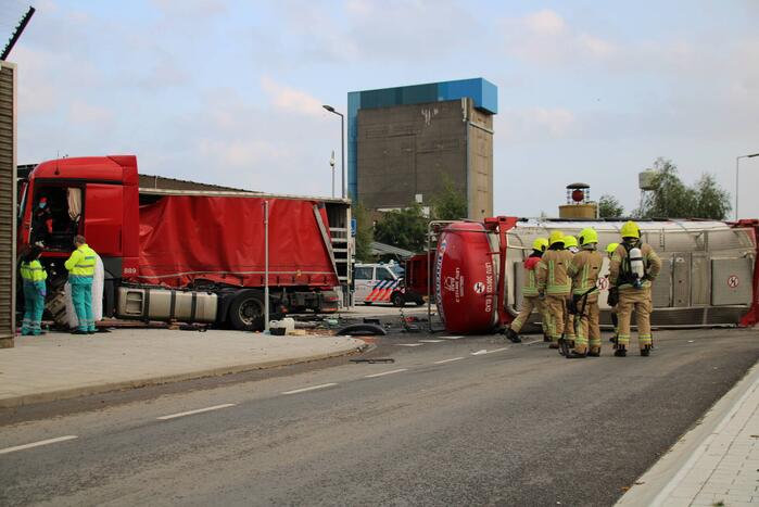Grote brandweerinzet door ongeval tussen vrachtwagen en tankwagen