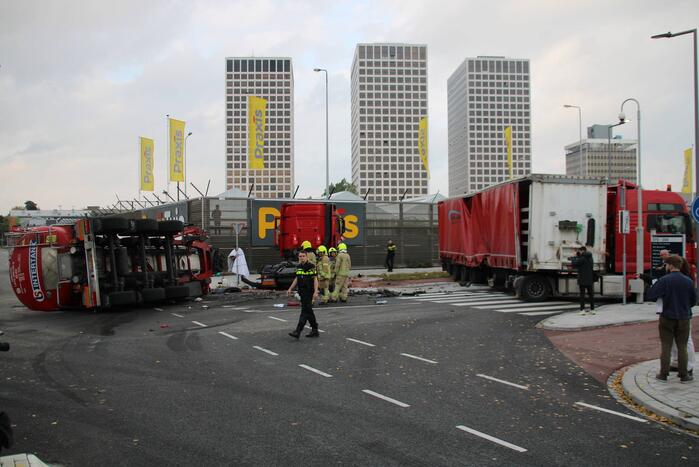 Grote brandweerinzet door ongeval tussen vrachtwagen en tankwagen