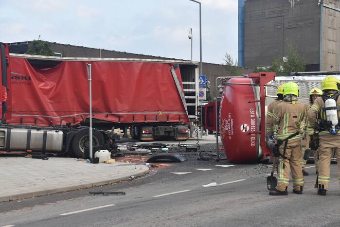 Grote brandweerinzet door ongeval tussen vrachtwagen en tankwagen