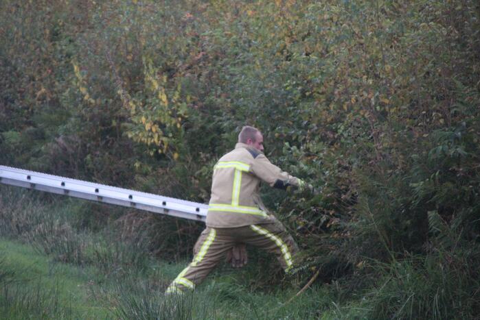 Brandweer blust brandende takken in bos