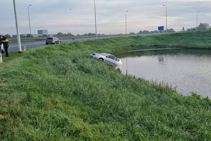 Bestuurder raakt in de slip en belandt te water
