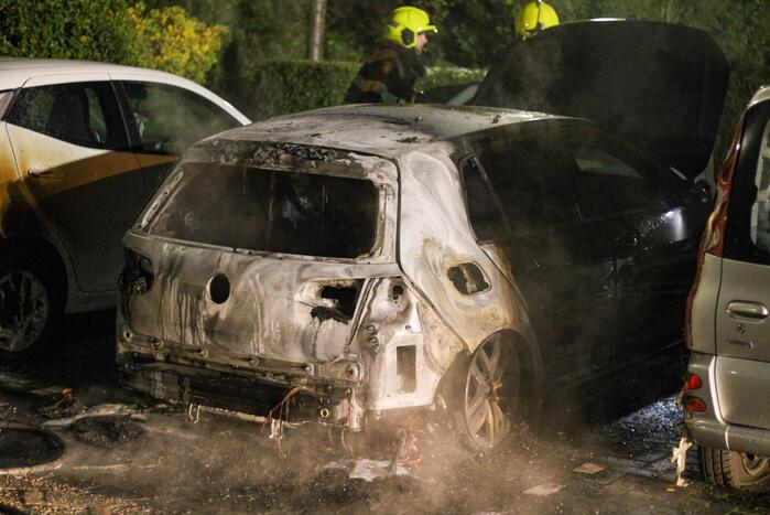 Geparkeerde personenwagen verwoest door brand