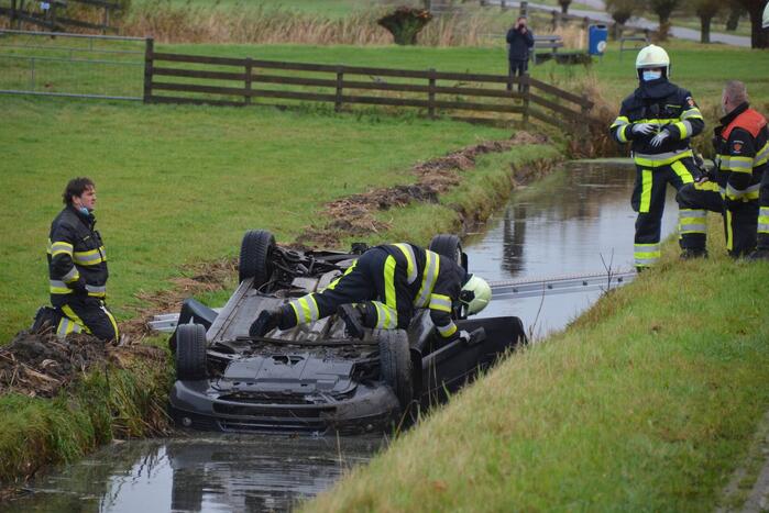 Auto ondersteboven in sloot aangetroffen
