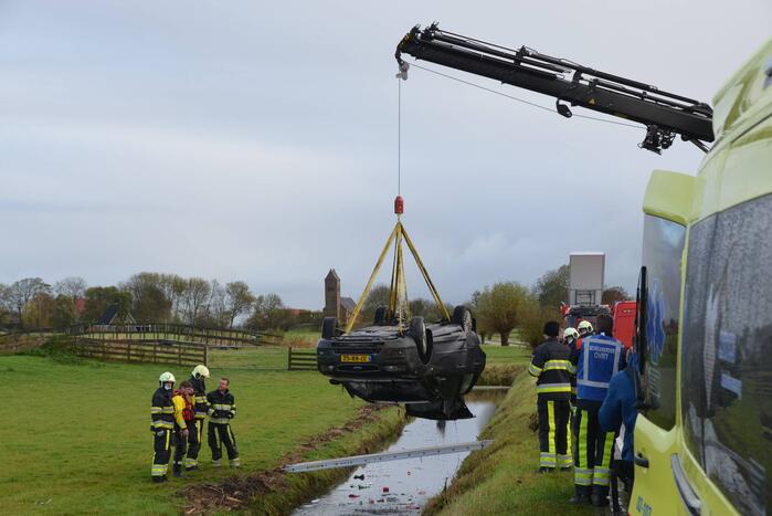 Auto ondersteboven in sloot aangetroffen