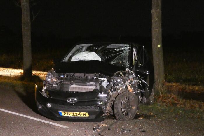 Auto raakt van de weg en botst tegen boom