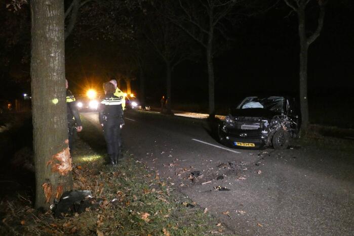 Auto raakt van de weg en botst tegen boom