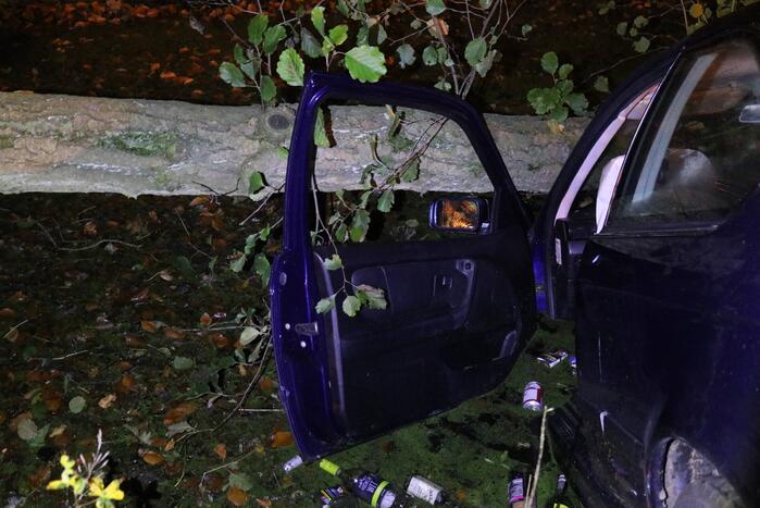 Auto botst tegen boom en belandt in sloot