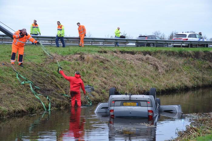 Auto belandt over de kop in de sloot