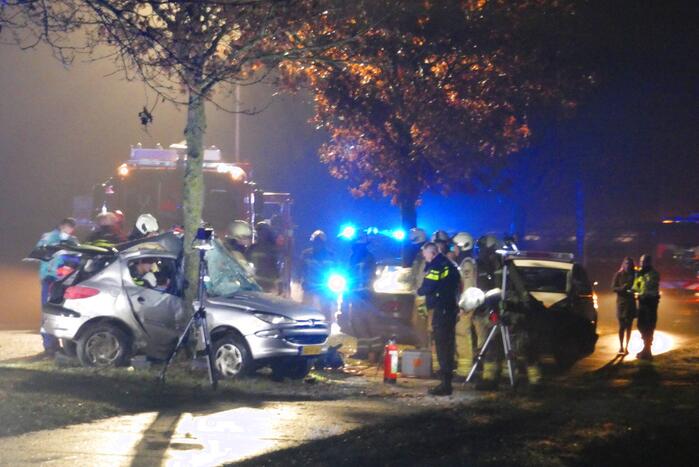 Auto crasht tegen boom